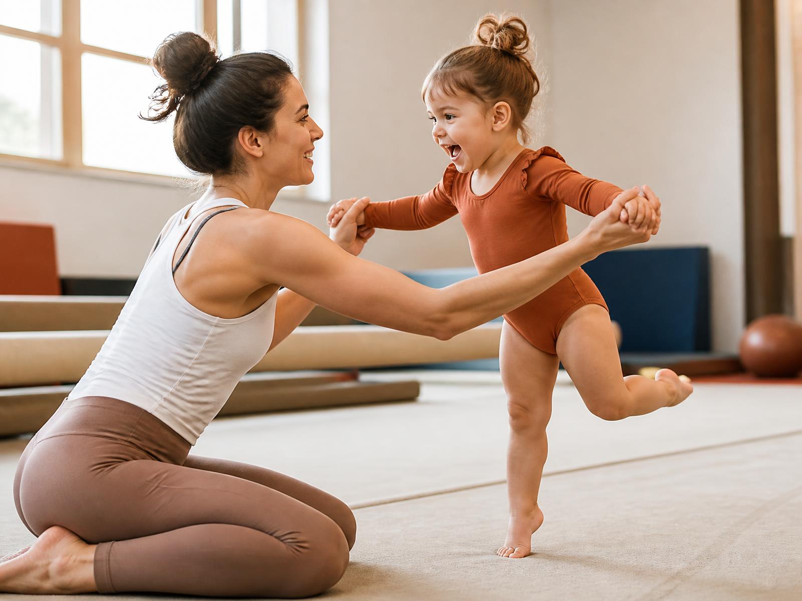 Une maman et sa fille font des exercices de gymnastique ensemble